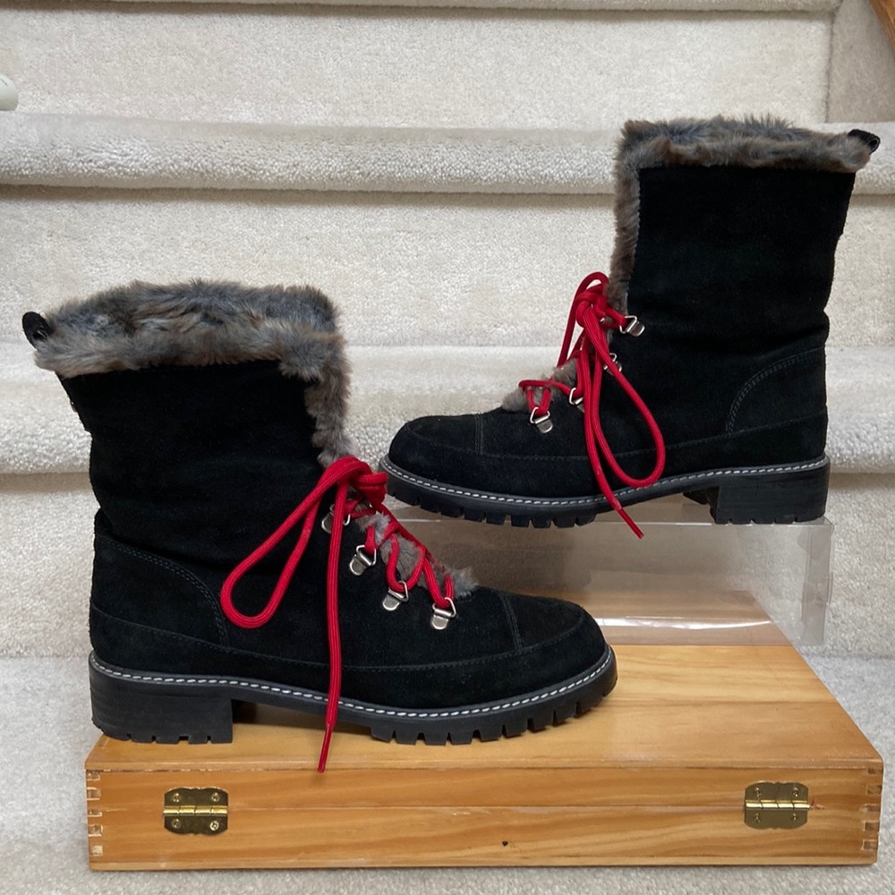 stuart weitzman bobsled suede combat / hiking fur lined boots